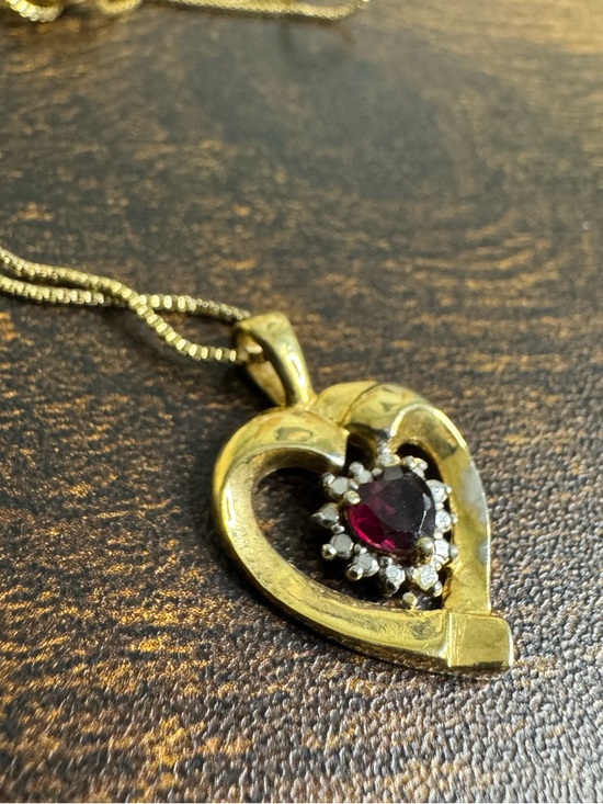 Gold Vermeil Heart Pendant Necklace with Ruby-Red Center FAS 925 Italy 18” - Picture 13 of 15